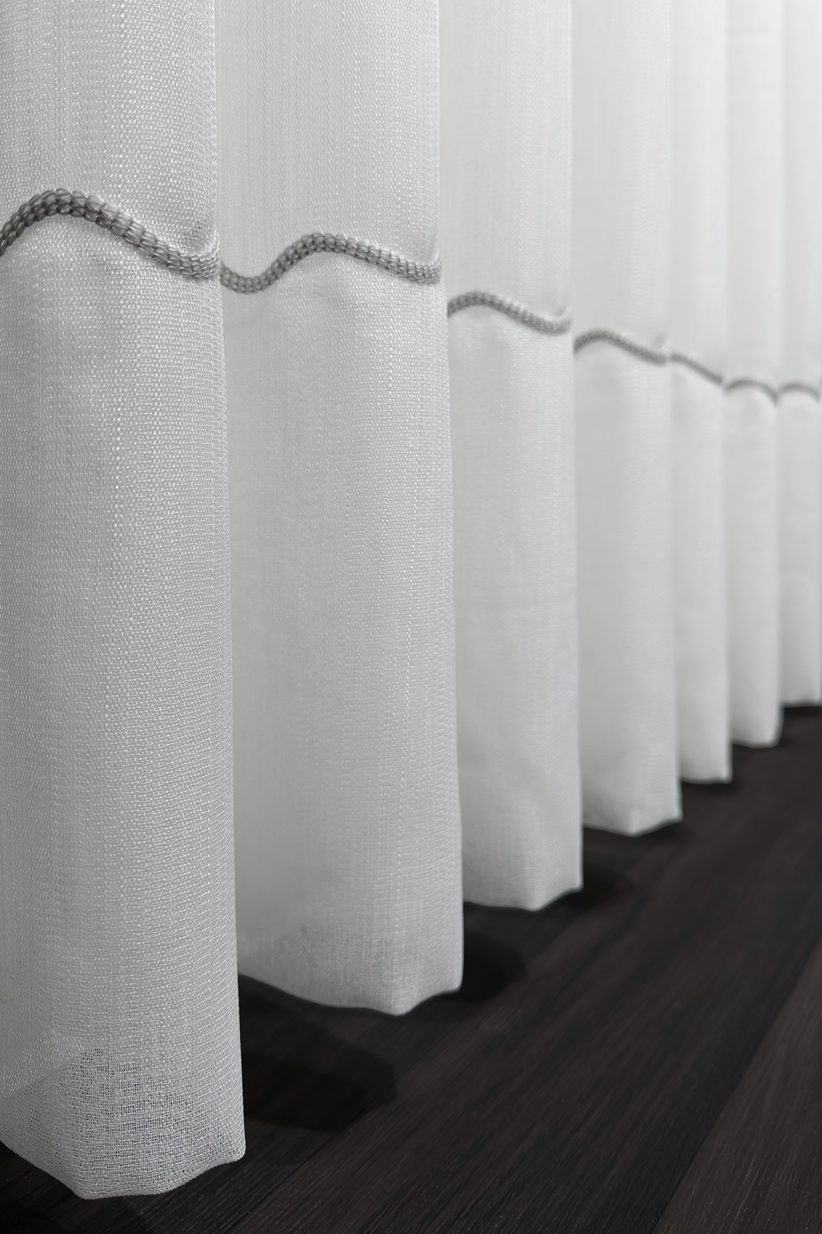 Bambu Serisi Şerit Detaylı Duble Etek Ekru Tül Perde