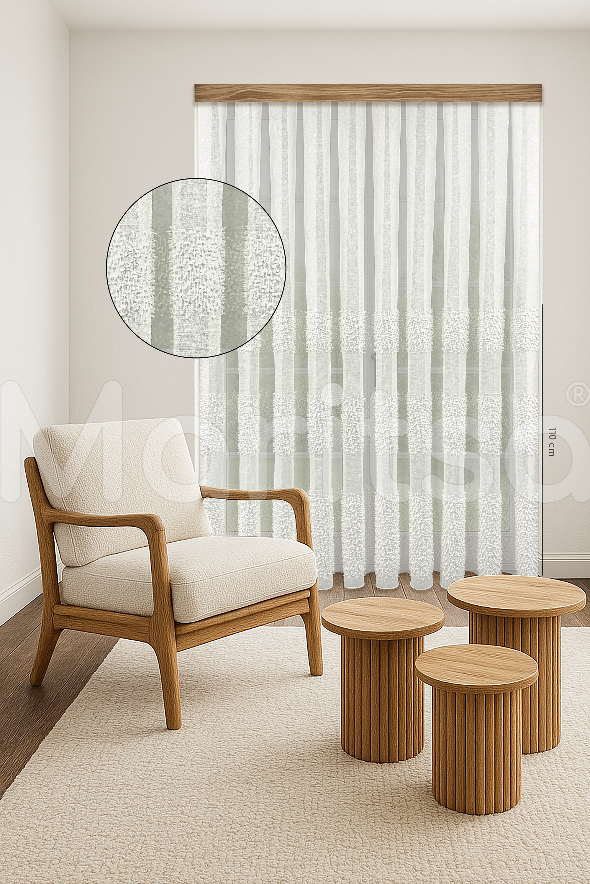 İskandinav Serisi Bohem Klara Desen Keten Ekru Tül Perde