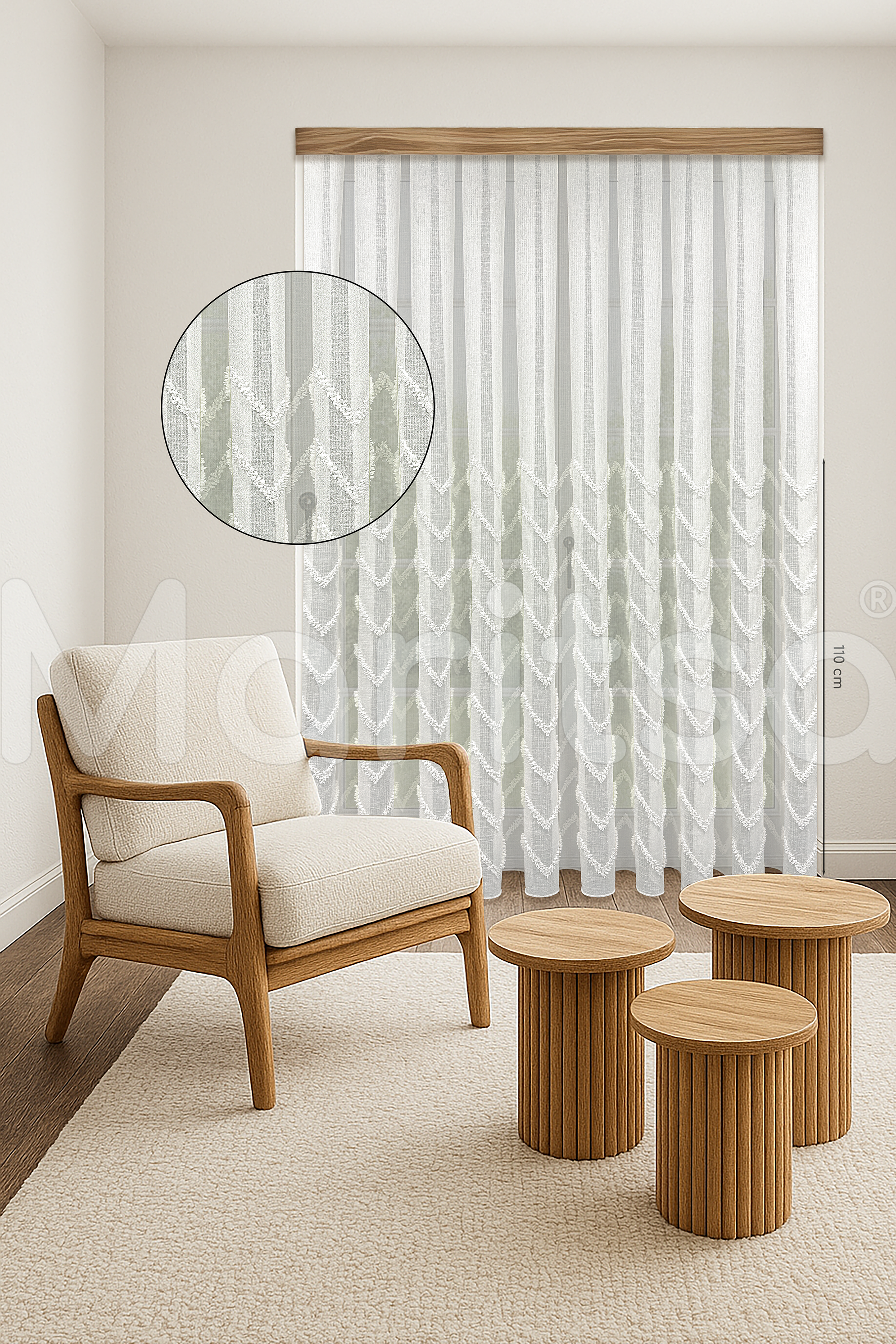 İskandinav Serisi Bohem Vera Desen Keten Ekru Tül Perde