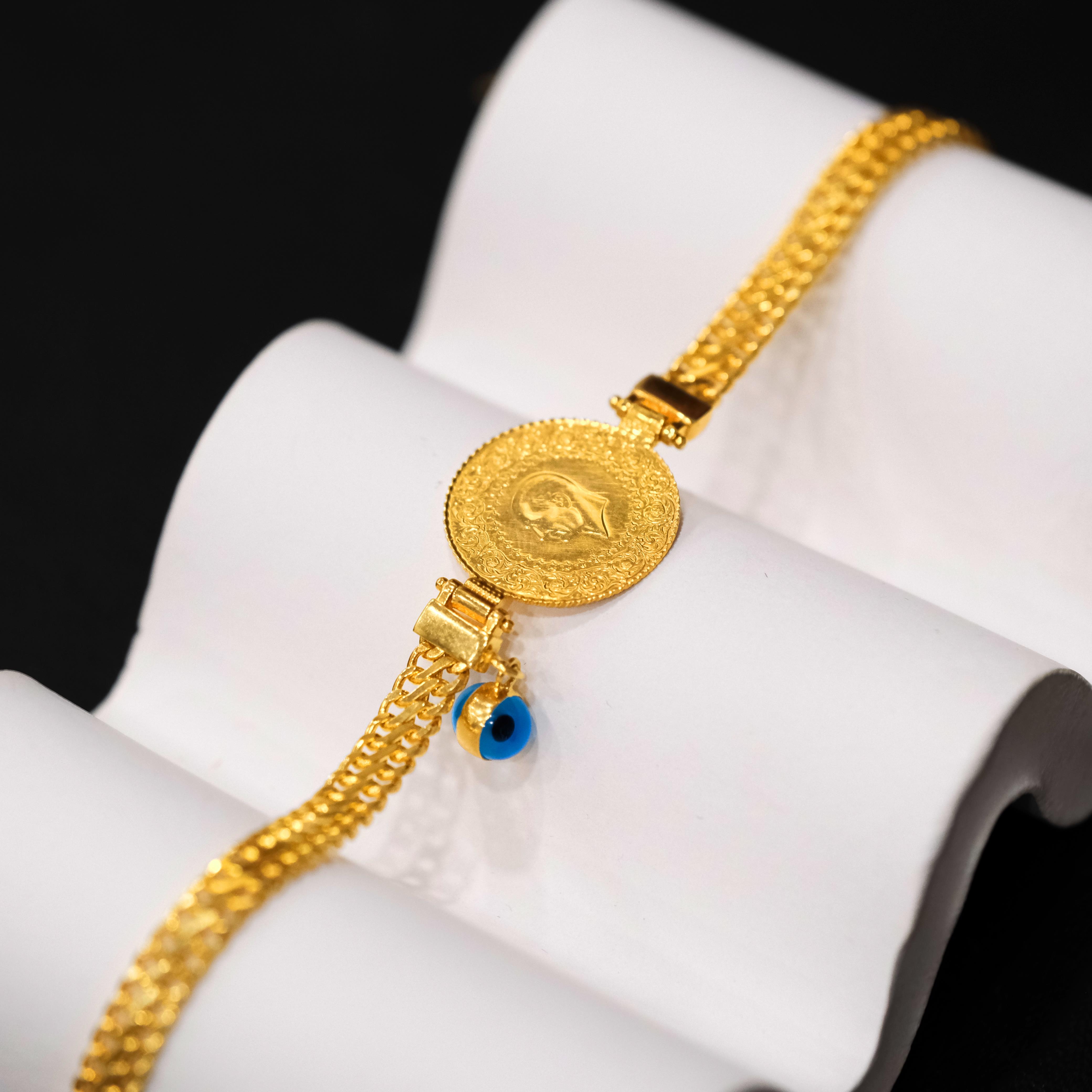 14 Ayar Çeyrekli Nazar Boncuklu Altın Halat Bileklik Ziynet Gold ZG2183