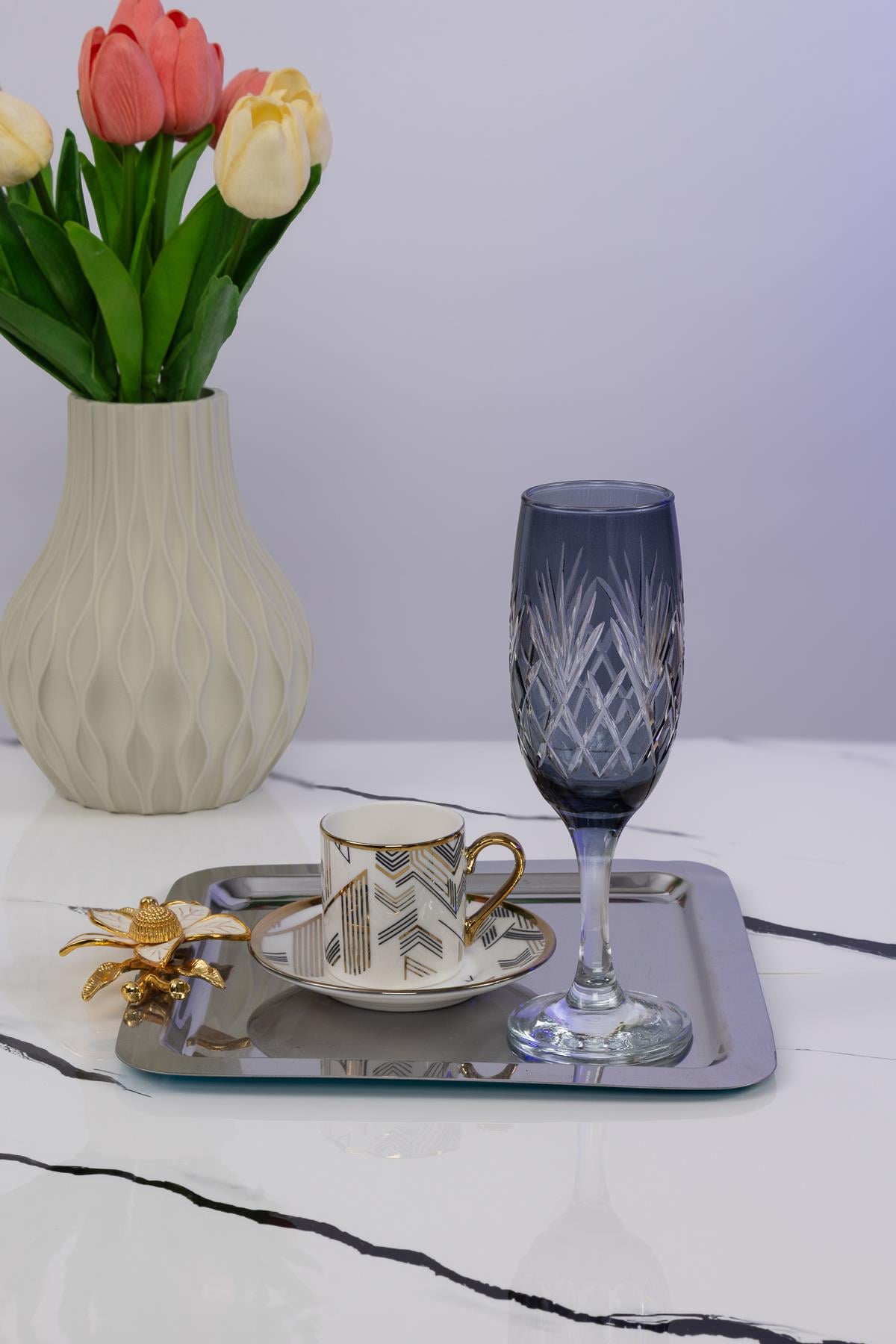 190 cc Kesme Desenli Cam Kadeh – Füme, Kahve Yanı Su Bardağı