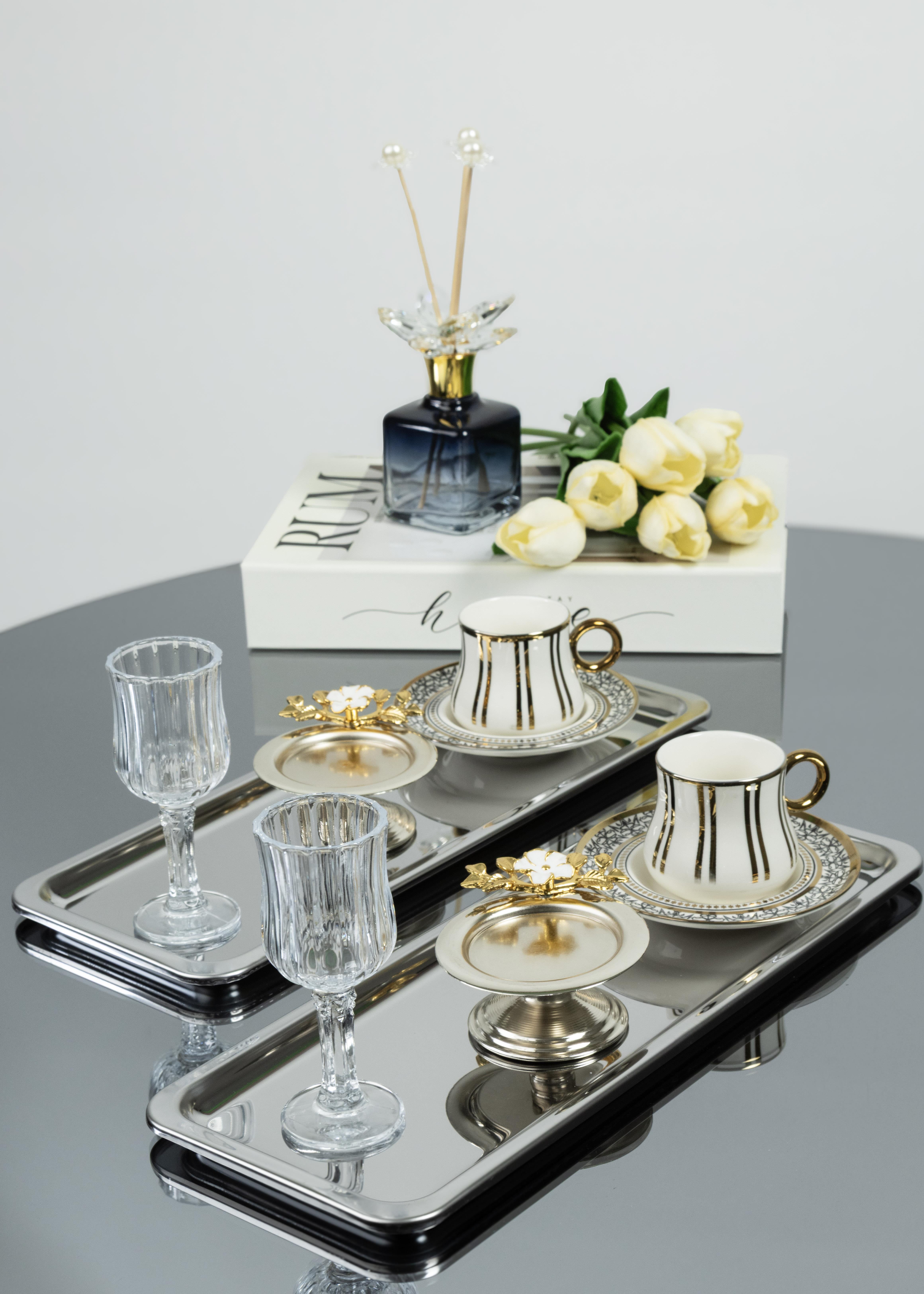 2li Lüks Paslanmaz Çelik Baton Tepsi – Çay, Kahve, Pasta, Sunum ve Çeyiz İçin Dekoratif Servis