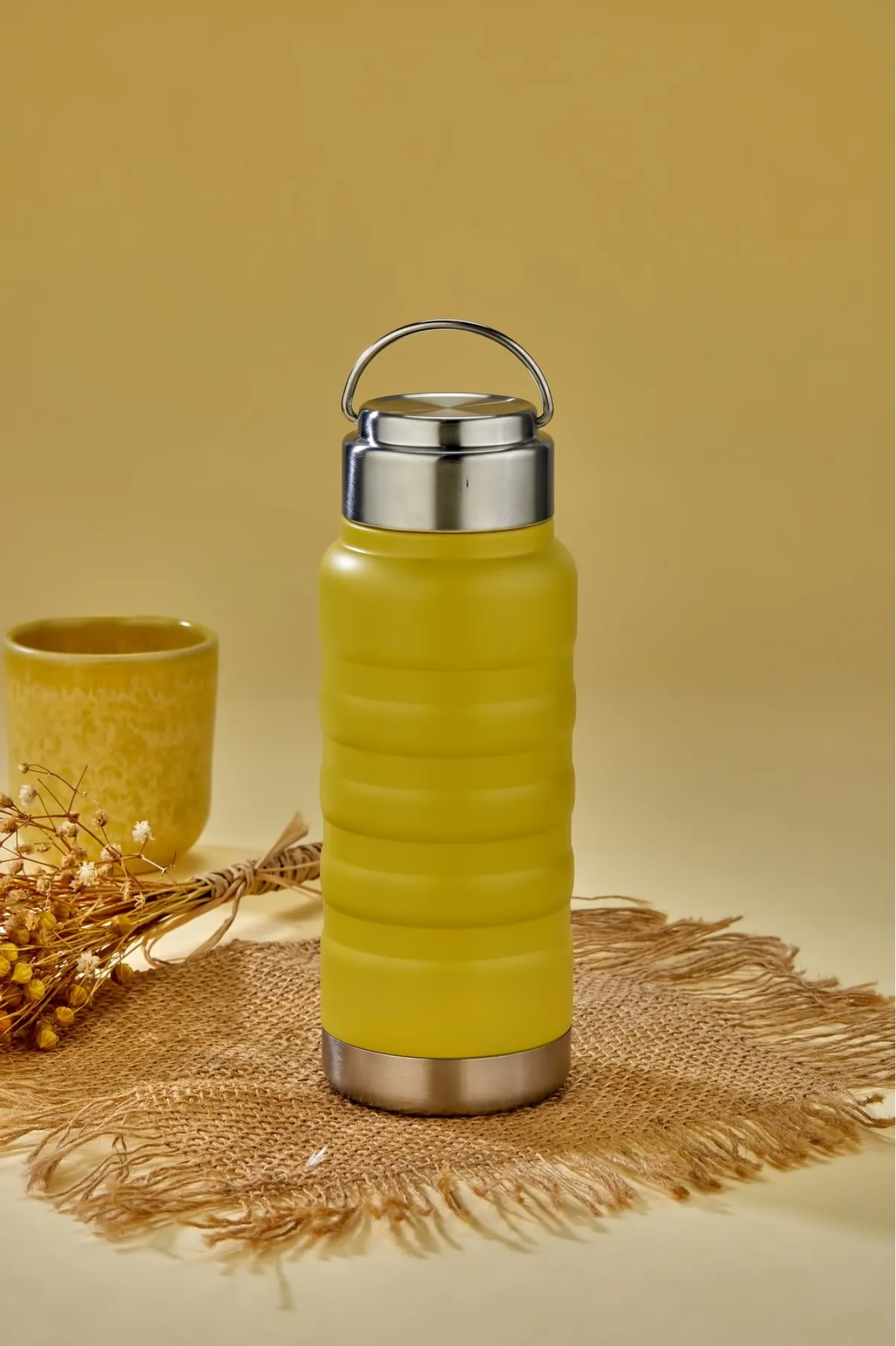 400 ml Sarı Paslanmaz Çelik Termos – Su, Meşrubat, Çay için | Kamp, Okul, Piknik, Servis & İkram
