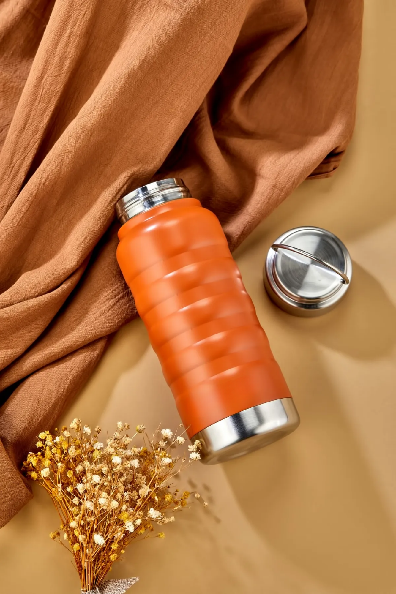 400 ml Turuncu Paslanmaz Çelik Termos – Su, Meşrubat, Çay için | Kamp, Okul, Piknik, Servis & İkram