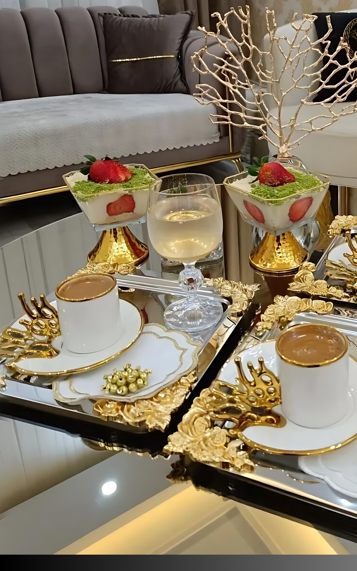 6lı Lüx Gül Figürlü Paslanmaz Çelik Kahve, Çay & Sunum Tepsisi