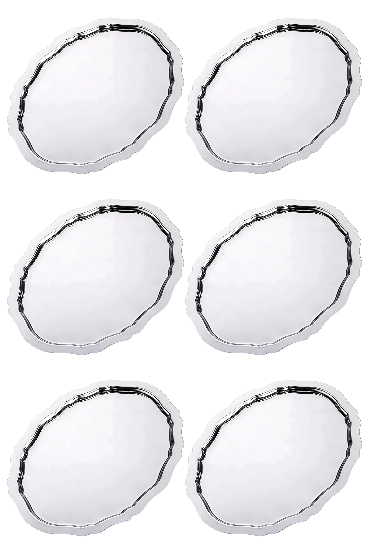 6lı Lüx Oval Kahve Sunum Tepsisi | Paslanmaz Kararmaz Kahve, Çay, Dekoratif Sunum Tepsi 25x20cm