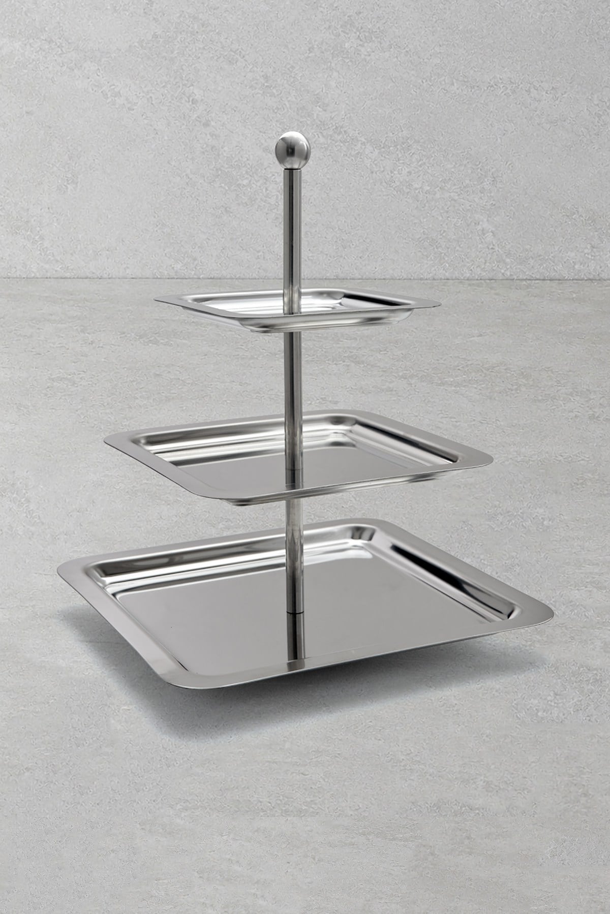 Inox 3 Katlı Kare Paslanmaz Çelik Sunum Standı (24-17-13 cm)