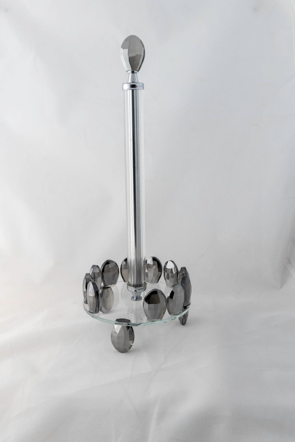 Kristal Taşlı Kağıt Havluluk 35x13 – Gümüş Renk, Lüks Metal, Tezgah Üstü Mutfak/Banyo, Standart Rulo Peçetelik
