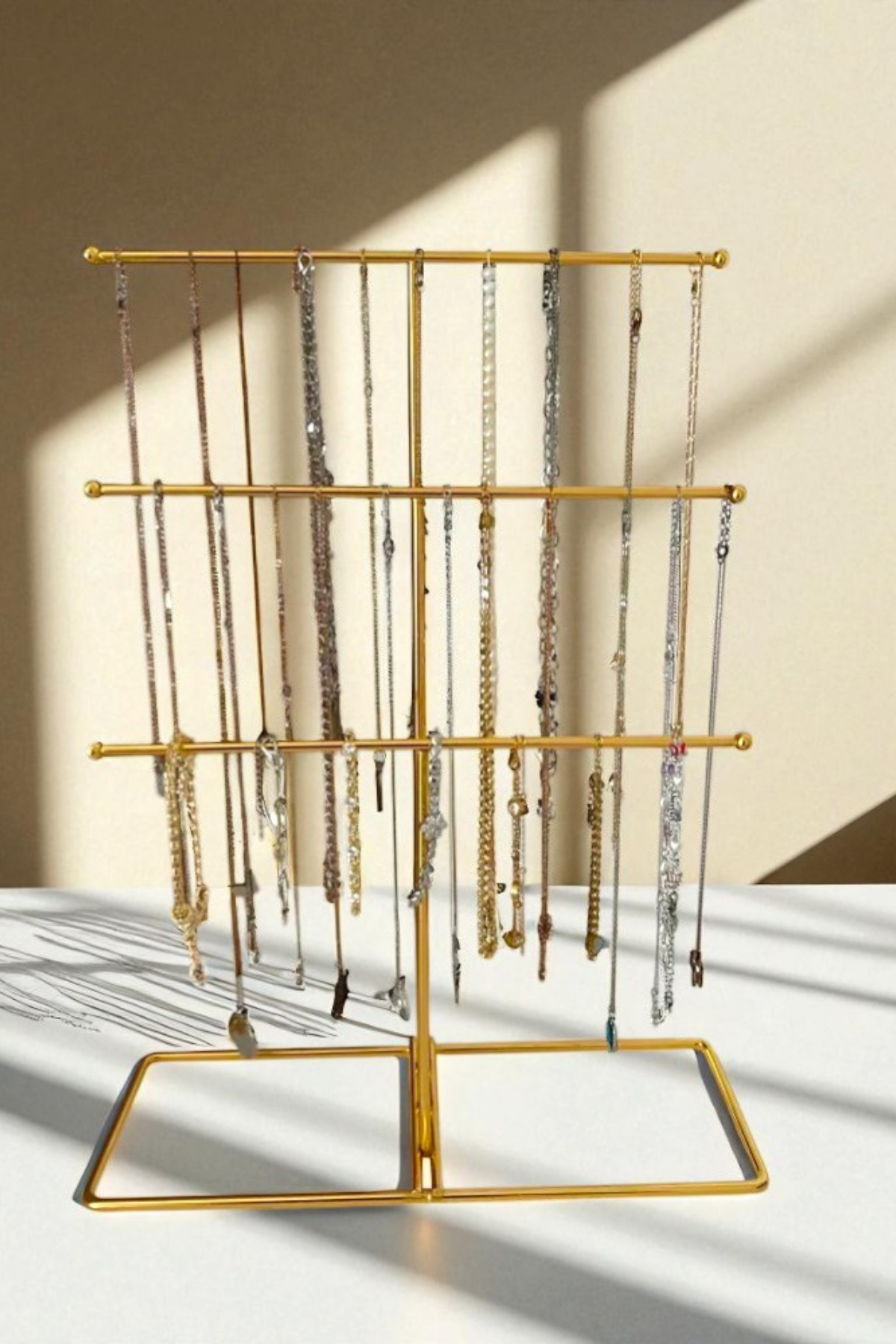 Lüks Gold Kaplama Takı Organizeri – Paslanmaz Çelik, 30x10x40 cm
