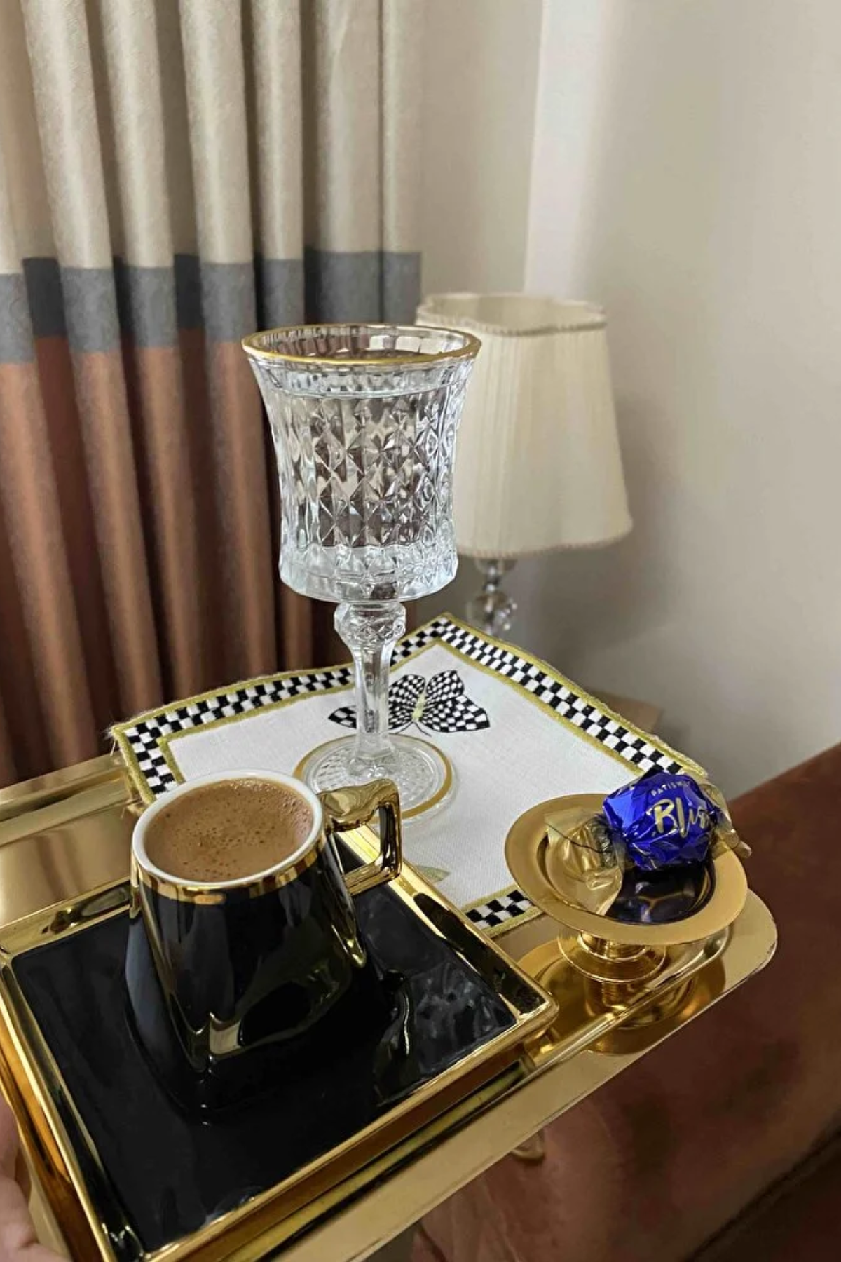 Lüx 6 li Gold Kaplama Makaronluk Lokumluk Kahve Yanı Sunumluk