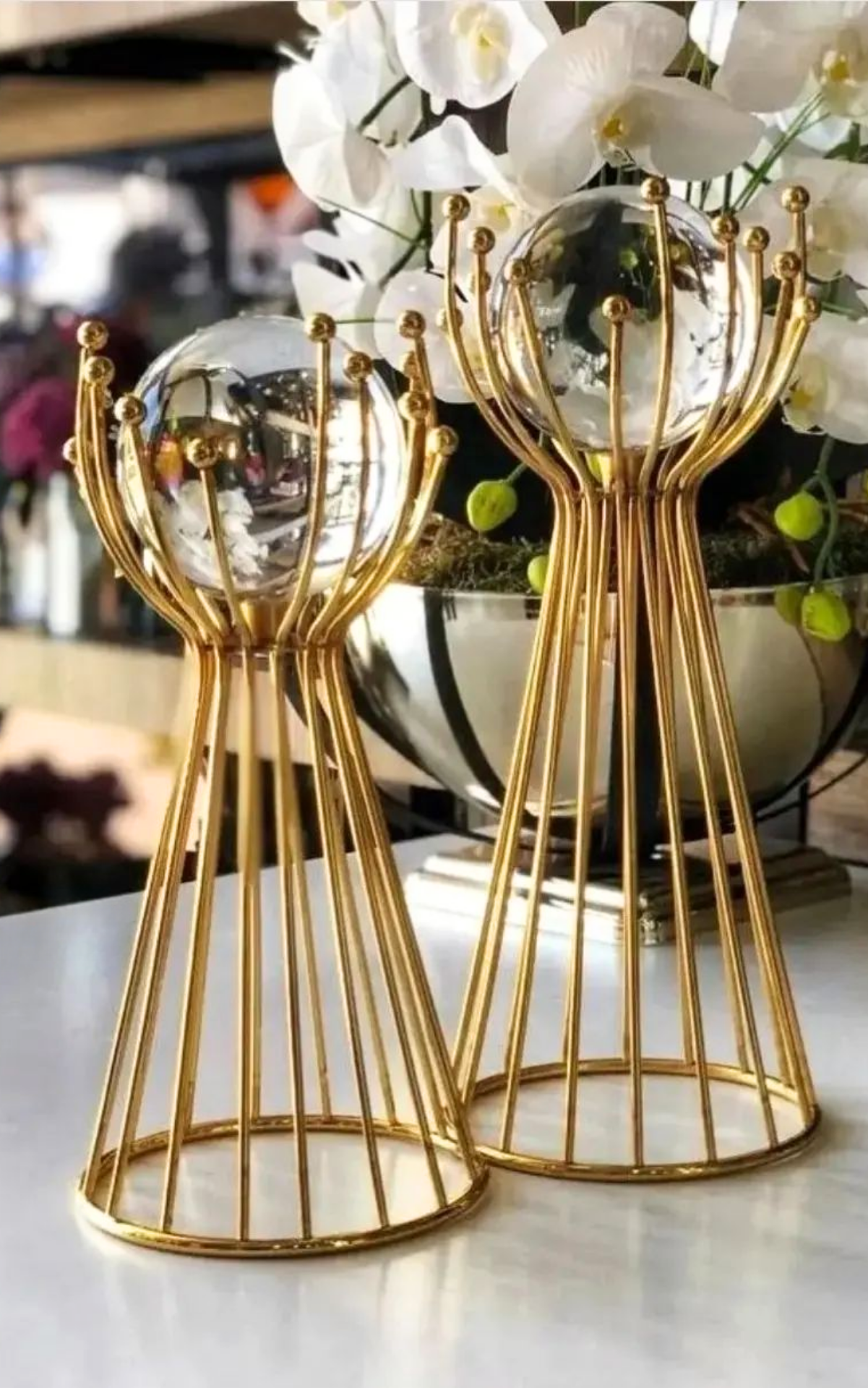 Yaren StylePremium 2'li Metal Ayaklı Cam Küre Ev Aksesuar ve Dekorasyon Seti Metal Ayaklı Küre