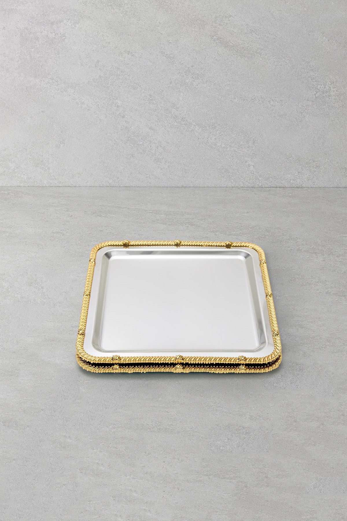 Royal Corda Paslanmaz Çelik Döküm Çerçeveli Sunum Tepsisi 22x22 cm - 2li Set