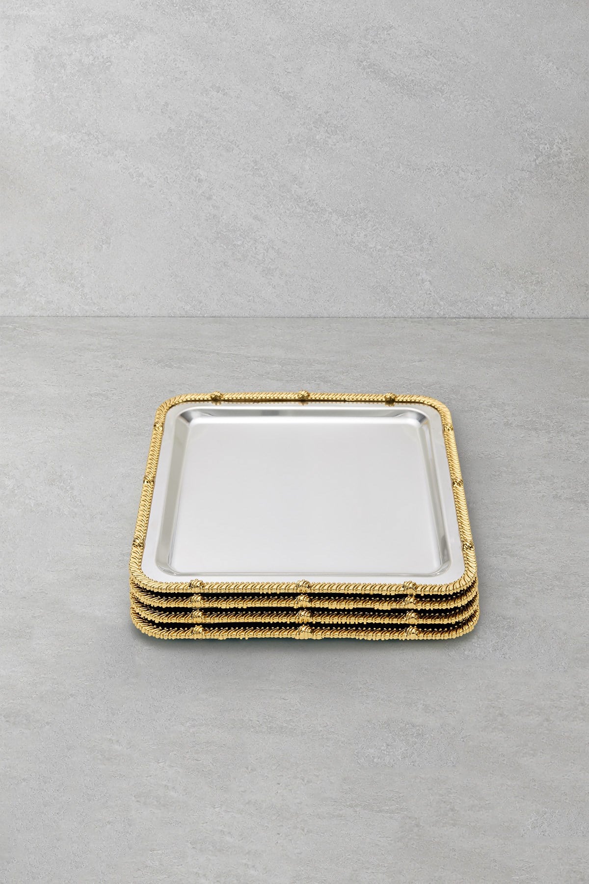 Royal Corda Paslanmaz Çelik Döküm Çerçeveli Sunum Tepsisi 22x22 cm - 4lü Set
