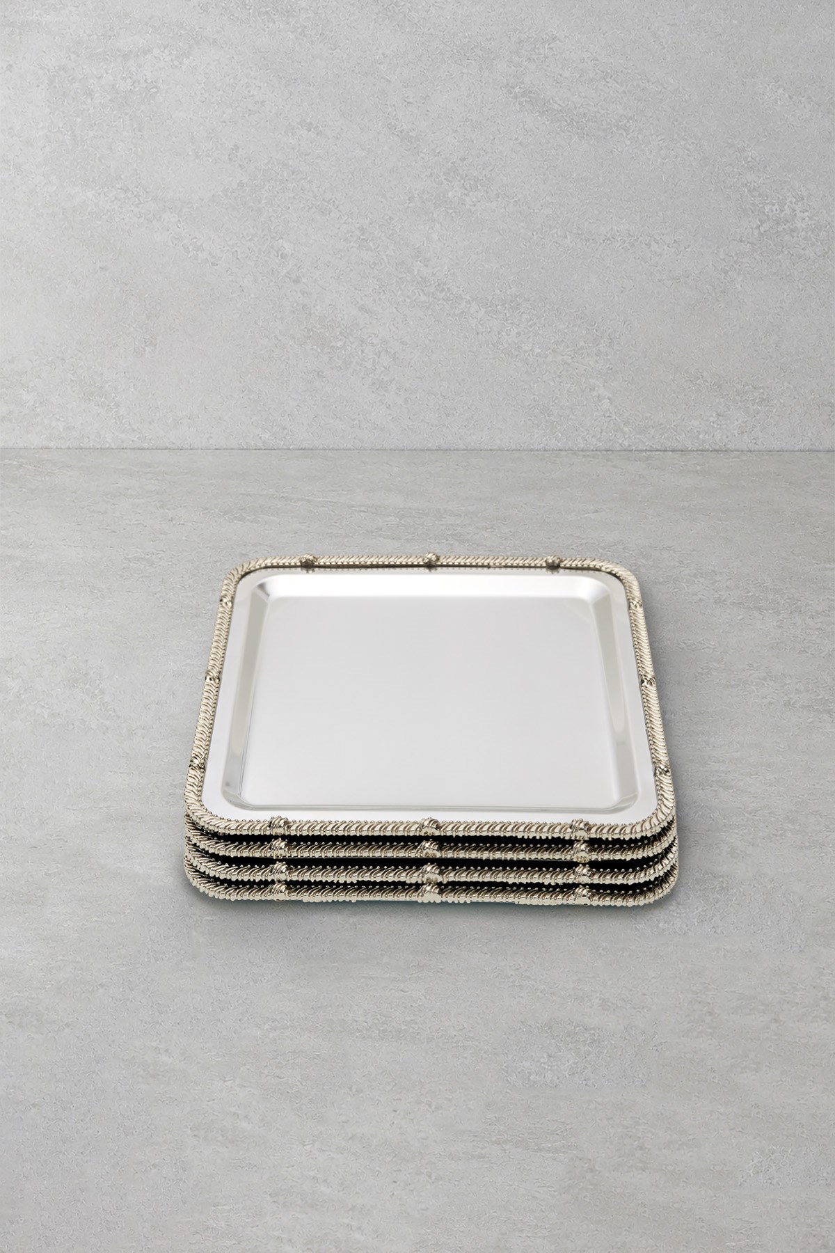Royal Corda Paslanmaz Çelik Döküm Çerçeveli Sunum Tepsisi 22x22 cm - 4lü Set