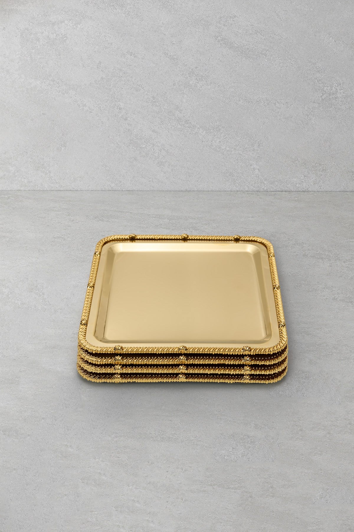 Royal Corda Paslanmaz Çelik Döküm Çerçeveli Sunum Tepsisi 22x22 cm - 4lü Set