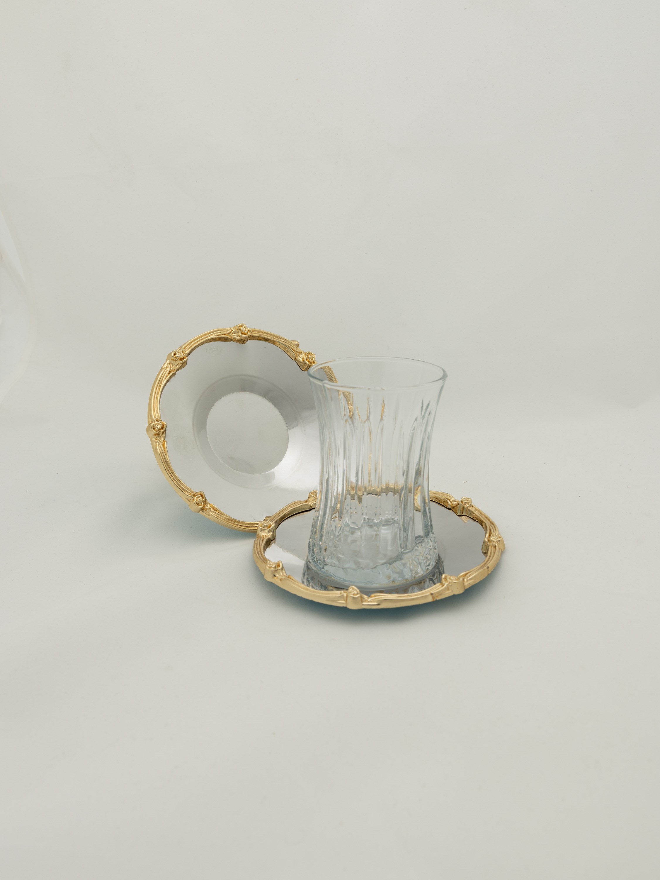 Royal Rose 6lı Çelik Çay Bardağı Tabağı