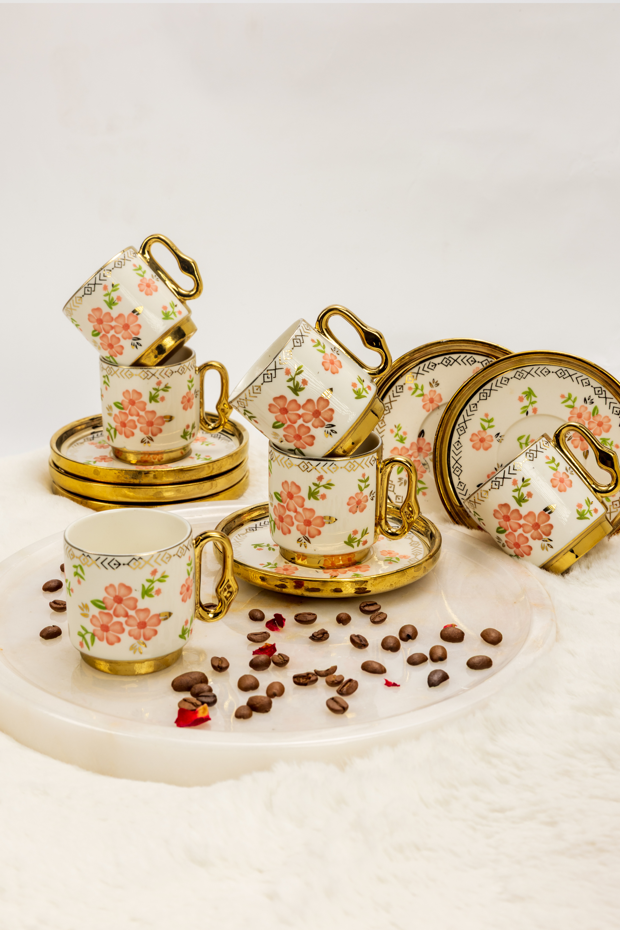 Vintage Blossom 6 Kişilik Porselen Kahve Fincan Takımı - 12 Parça
