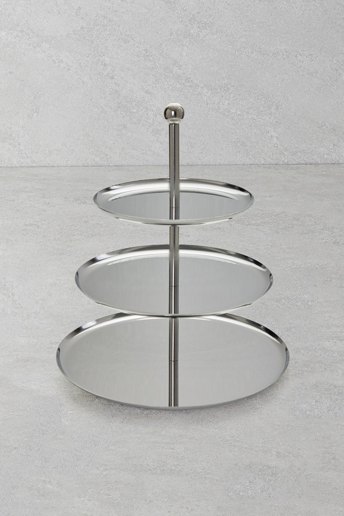 Yaren Style Inox 3 Katlı Yuvarlak Paslanmaz Çelik Sunum Standı (24-20-16 cm)