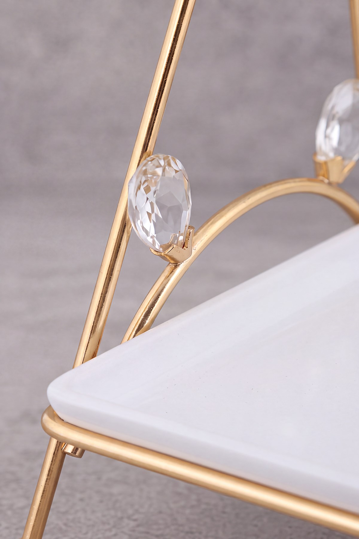 Yaren Style Linea Cristallo Kristal Taşlı Sunumluk 20x20 cm (Tek Katlı) - Gold