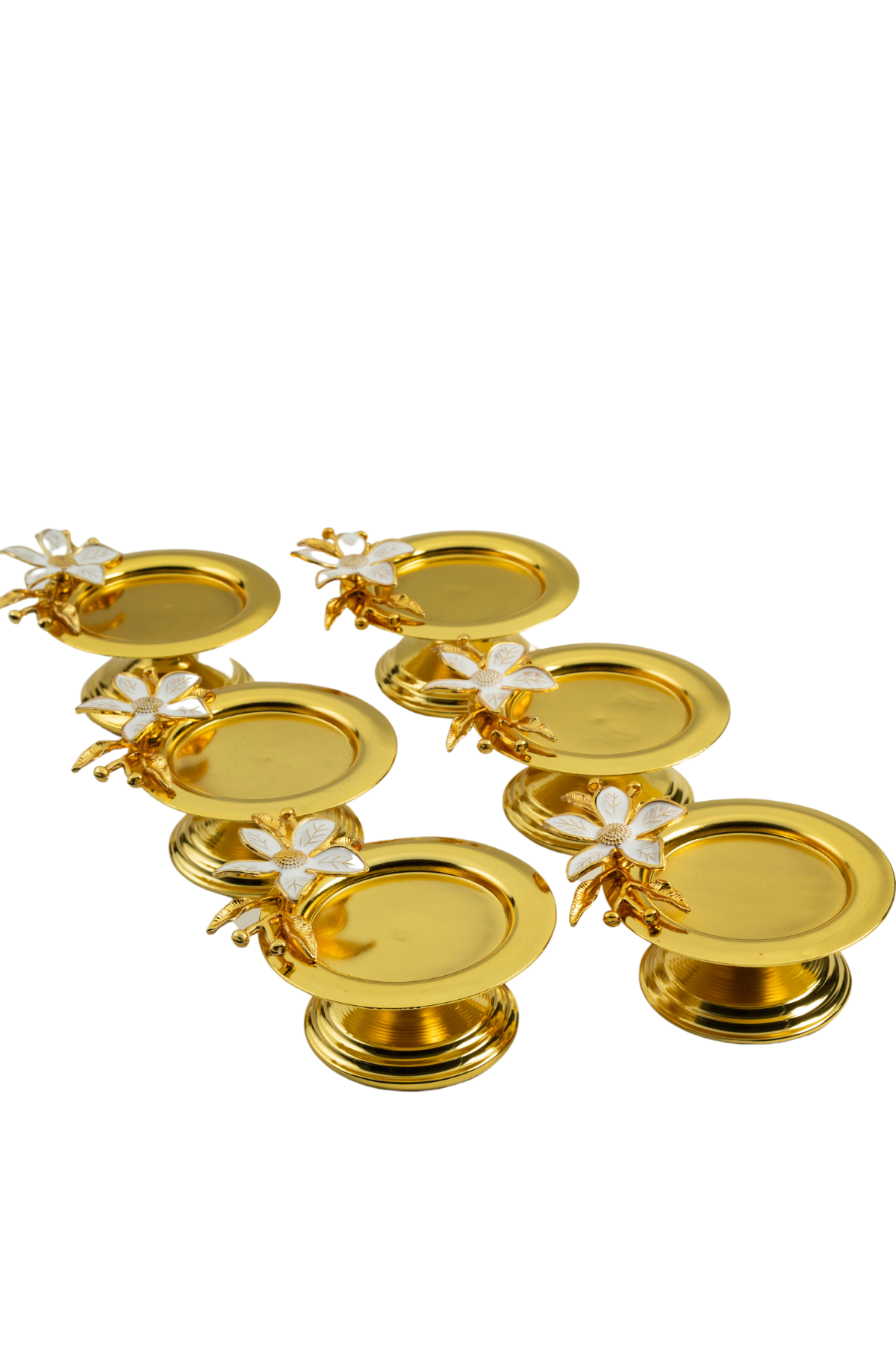 Zambak Çiçekli Dekoratif 6 li Gold Renk Makaronluk Lokumluk Kahve Yanı Sunumluk