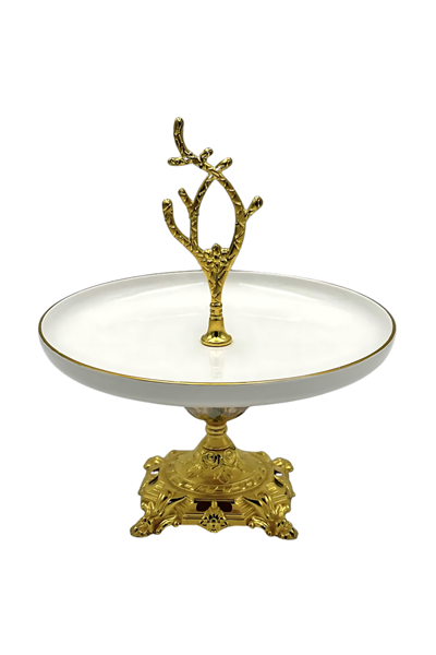 21 cm Gold Lüks Figür Ayaklı Yuvarlak Seramik Sunum Ve ikramlık Kek Pasta Standı