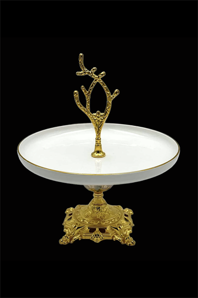 21 cm Gold Lüks Figür Ayaklı Yuvarlak Seramik Sunum Ve ikramlık Kek Pasta Standı