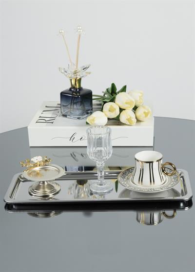 2li Lüks Paslanmaz Çelik Baton Tepsi – Çay, Kahve, Pasta, Sunum ve Çeyiz İçin Dekoratif Servis