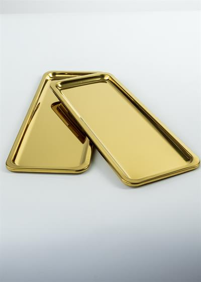 2li Lüks Paslanmaz Çelik Gold Baton Tepsi Seti – Çay, Kahve, Pasta, Sunum ve Çeyiz İçin Dekoratif Servis