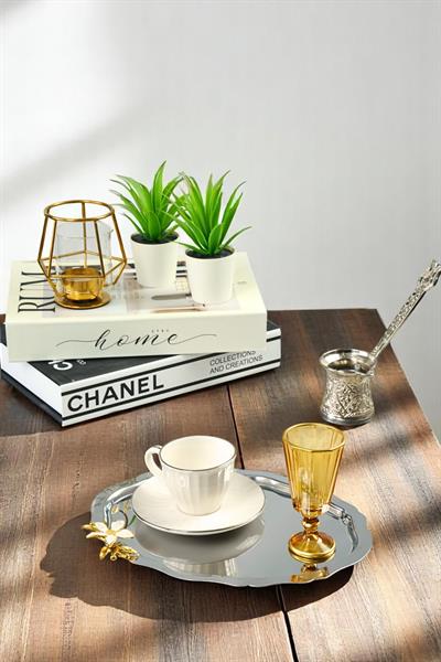 3lü Lüx Oval Mini Zambak Çiçek Figürlü Paslanmaz Çelik Kahve Sunum Tepsisi – Kararmayan Şıklık