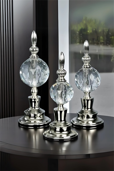 3lü Dekoratif Alem Kristal Top Küre & Obje GÜMÜŞ