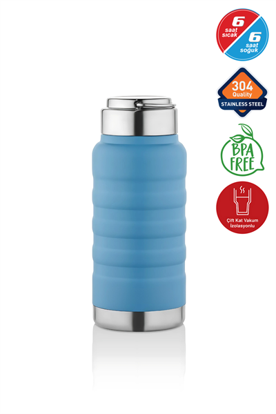 400 ml Mavi Paslanmaz Çelik Termos – Su, Meşrubat, Çay için | Kamp, Okul, Piknik, Servis & İkram