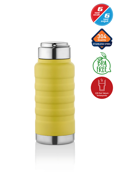 400 ml Sarı Paslanmaz Çelik Termos – Su, Meşrubat, Çay için | Kamp, Okul, Piknik, Servis & İkram