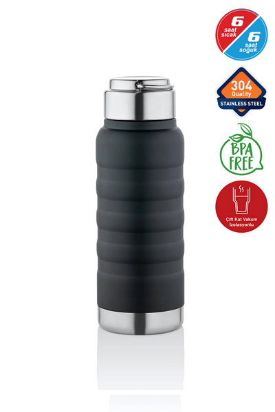 400 ml Siyah Paslanmaz Çelik Termos – Su, Meşrubat, Çay için | Kamp, Okul, Piknik, Servis & İkram