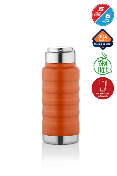400 ml Turuncu Paslanmaz Çelik Termos – Su, Meşrubat, Çay için | Kamp, Okul, Piknik, Servis & İkram