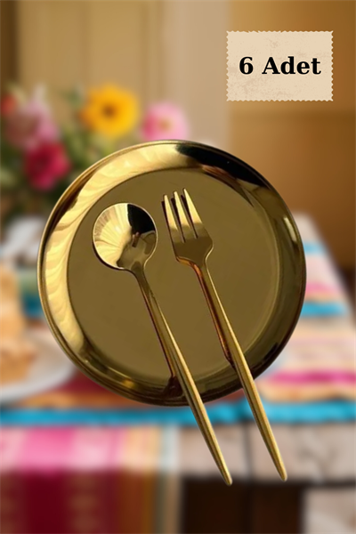 6 lı Mini Gold Renk Paslanmaz Çelik | Tatlı, İkram Çerez Tabağı 12cm  