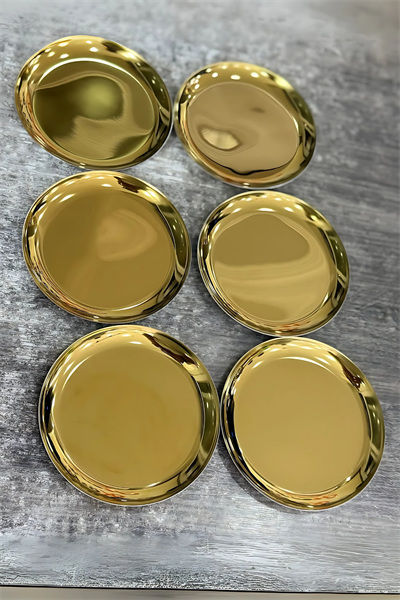 6 lı Mini Gold Renk Paslanmaz Çelik | Tatlı, İkram Çerez Tabağı 12cm  