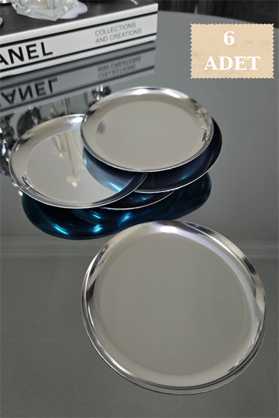 6 lı Mini Gümüş Renk Paslanmaz Çelik | Tatlı, İkram Çerez Tabağı 12cm  