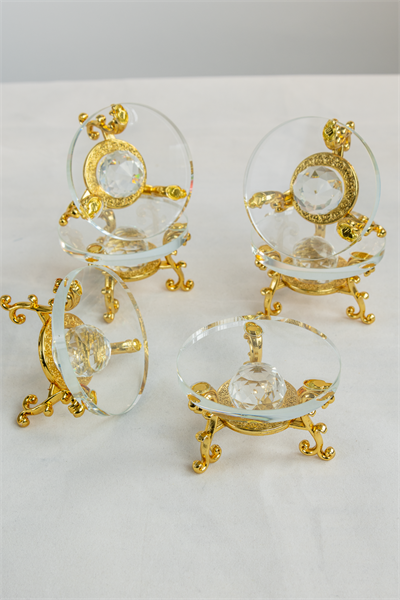 6lı Gold Ayaklı Cam Kahve Yanı Lokumluk Seti (6 cm)