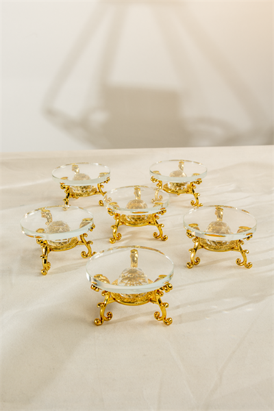 6lı Gold Ayaklı Cam Kahve Yanı Lokumluk Seti (6 cm)