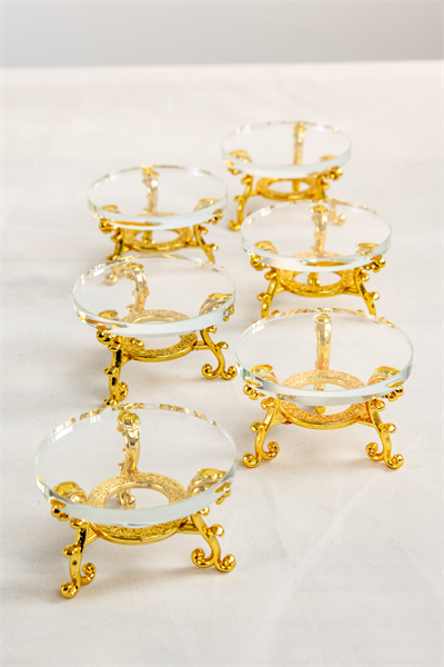 6lı Gold Ayaklı Cam Lokumluk Kahve Yanı Sunumluk Seti (6 cm)