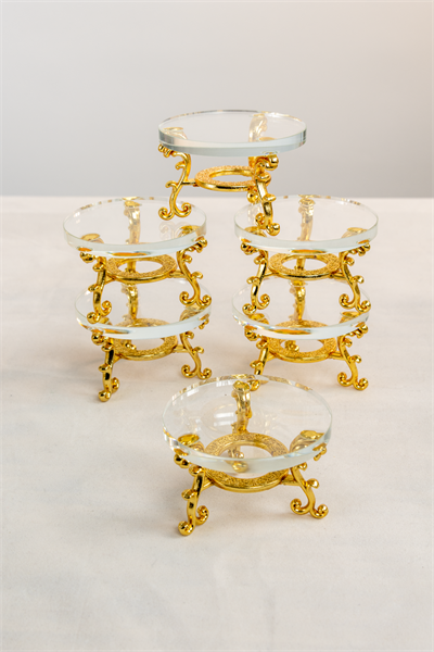 6lı Gold Ayaklı Cam Lokumluk Kahve Yanı Sunumluk Seti (6 cm)