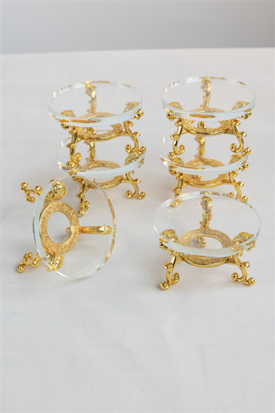 6lı Gold Ayaklı Cam Lokumluk Kahve Yanı Sunumluk Seti (6 cm)