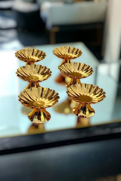 6lı Gold Metal Dekoratif Papatya Kahve Yanı Lokumluk