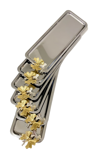 6lı Lüx Baton Paslanmaz Çelik Kelebekli Servis , Çay ,kahve ,ikramlık Ve Sunum Tepsisi