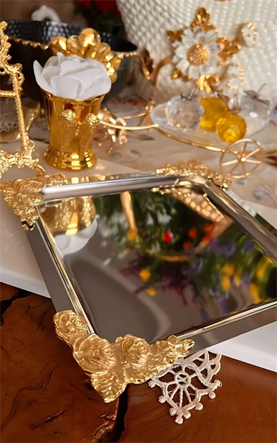 6lı Lüx Gül Figürlü Paslanmaz Çelik Kahve, Çay & Sunum Tepsisi