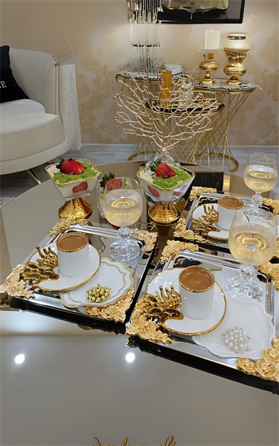 6lı Lüx Gül Figürlü Paslanmaz Çelik Kahve, Çay & Sunum Tepsisi