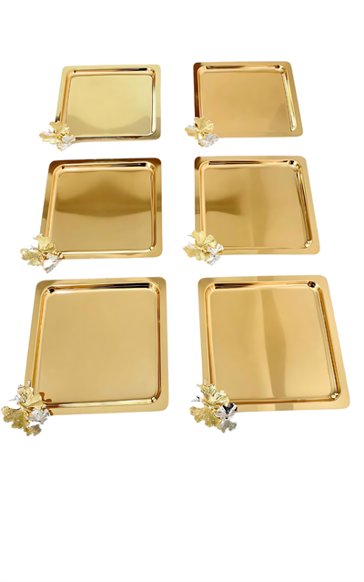6lı Lüx Kahve Sunum Tepsisi | Gold Kelebek