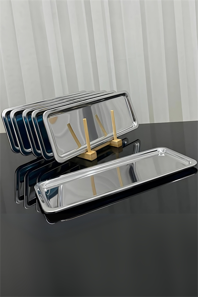 6lı Lüx Paslanmaz Çelik Baton Çay, Kahve, Pasta, Servis, Dekoratif Çeyiz Sunum Tepsisi