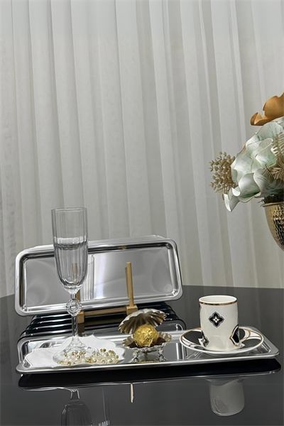 6lı Lüx Paslanmaz Çelik Baton Çay, Kahve, Pasta, Servis, Dekoratif Çeyiz Sunum Tepsisi