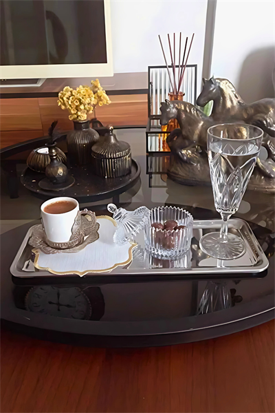 6lı Lüx Paslanmaz Çelik Baton Çay, Kahve, Pasta, Servis, Dekoratif Çeyiz Sunum Tepsisi